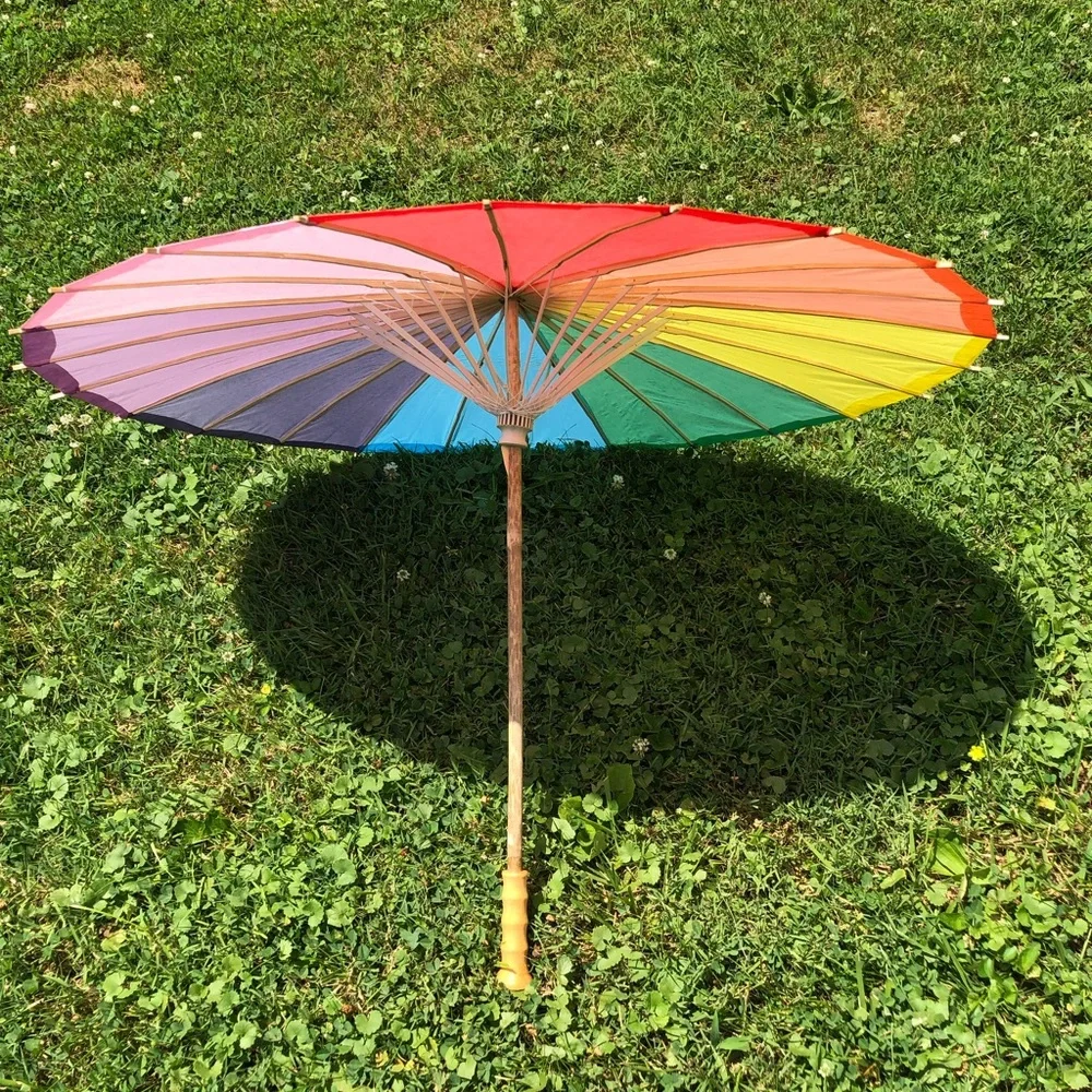 Rainbow Paper Parasol Sun Umbrella for Wedding or Summer Decor